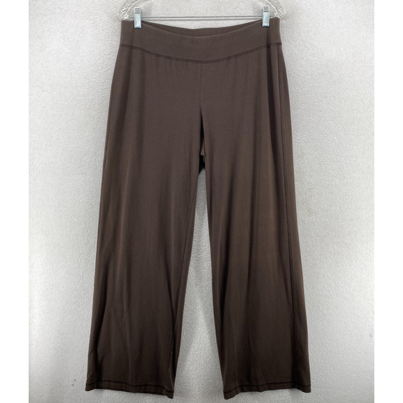 EILEEN FISHER Pants M Stretch Organic Cotton Jersey Wide Leg Lounge Brown USA - Picture 1 of 12